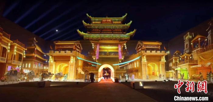 2024年7月15日，甘肅嘉峪關(guān)開啟“夜游”模式。圖為夜游燈光劇《天下嘉峪關(guān)》光影效果。(甘肅嘉峪關(guān)關(guān)城景區(qū)供圖)